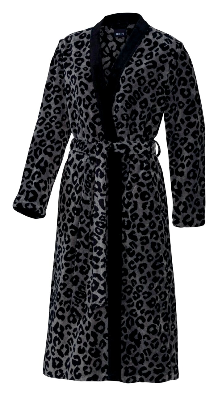 Leopardenmuster Bademantel in Grau und Schwarz, Vorderansicht