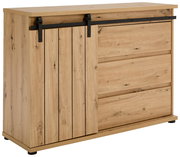 Kommode aus Holz mit Schiebetür und Schubladen, seitliche Perspektive