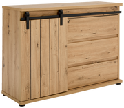 Kommode aus Holz mit Schiebetür und Schubladen, seitliche Perspektive
