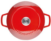 Roter runder Guss-Bräter mit zwei Griffen, Draufsicht