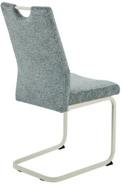 Moderner Schwingstuhl mit grauem Stoffbezug und cremefarbenem Metallgestell, Rückansicht