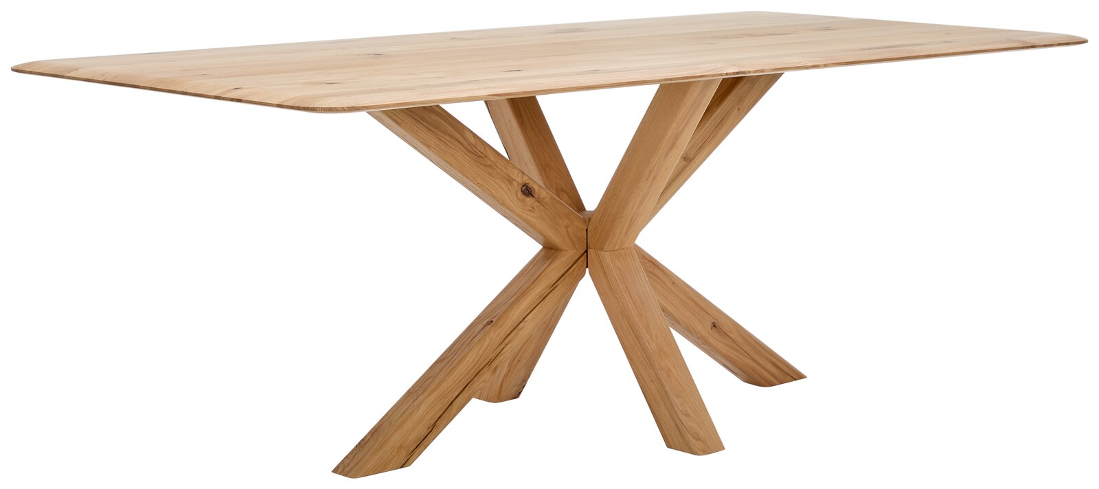 Linea Natura Esstisch LINUS Moderner Esstisch aus Holz mit einzigartigem X-förmigem Gestell, seitliche Perspektive