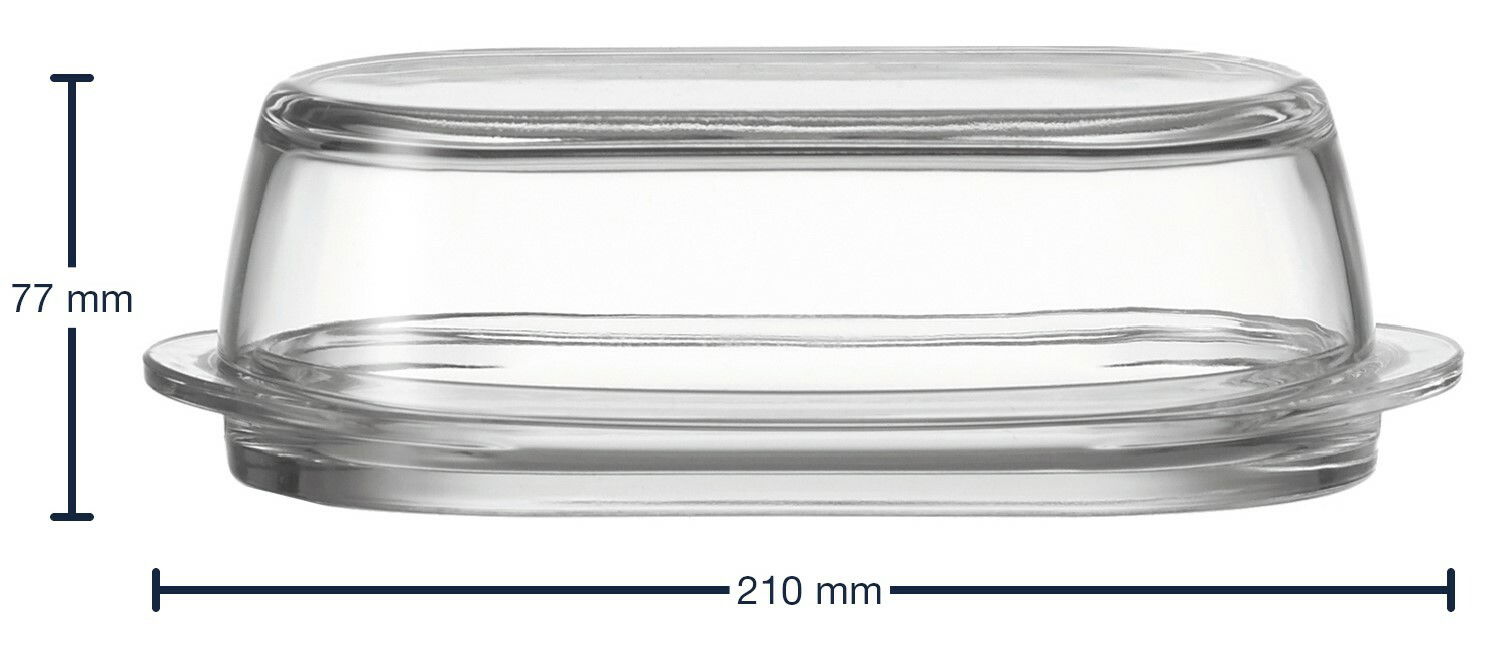 Glas-Butterdose Ciao, seitliche Ansicht, 210 mm lang, 77 mm hoch