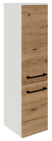 Midischrank 30,2 cm in Holzoptik mit zwei schwarzen Griffen, seitliche Perspektive