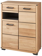 Schuhschrank aus Holz mit mehreren Schubladen und Fächern, frontal betrachtet