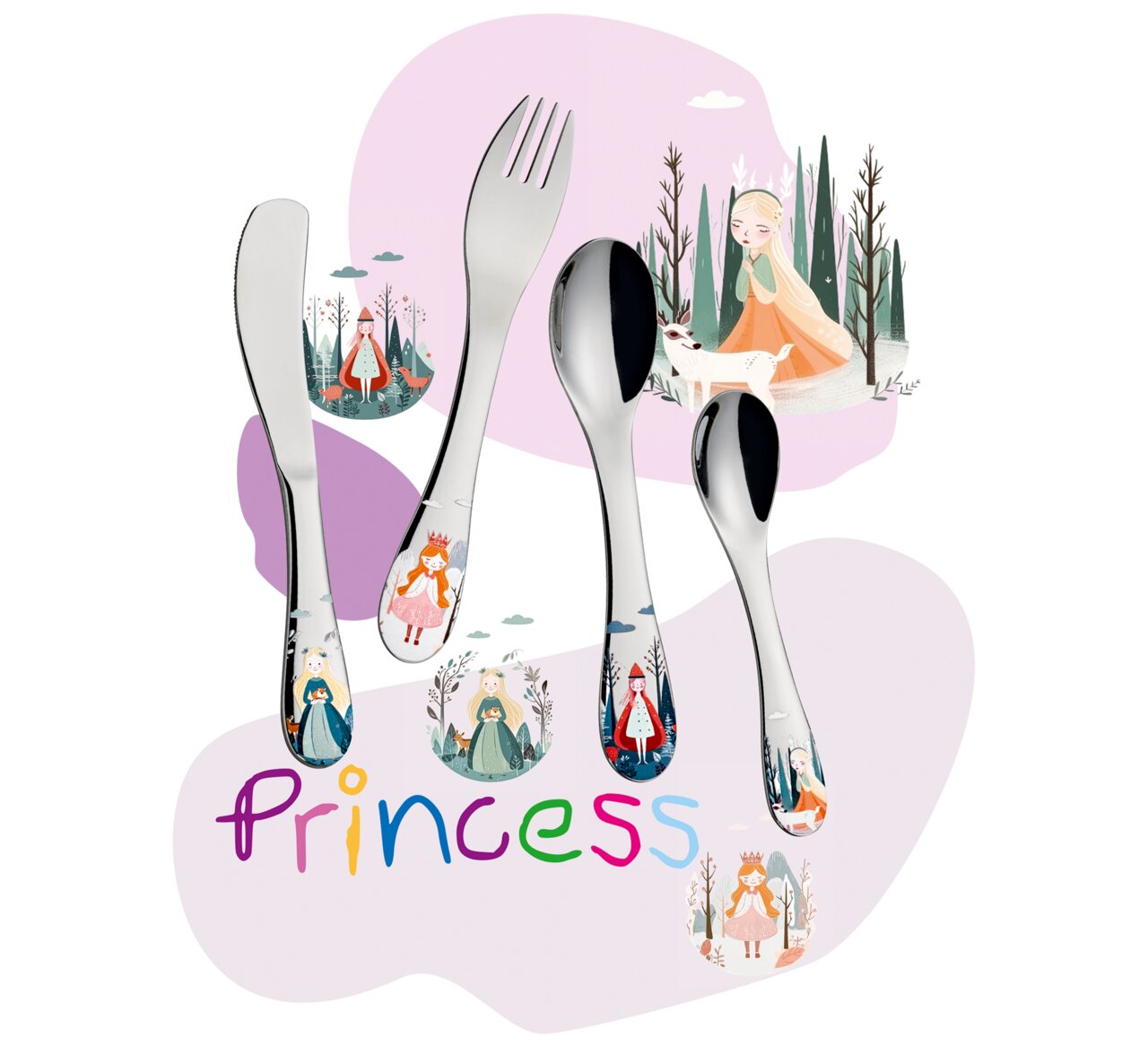 Cilio Kinderbesteck 4-tlg. PRINCESS Kinderbesteck PRINCESS 4-tlg. mit bunten Prinzessinnenmotiven, Ansicht von oben