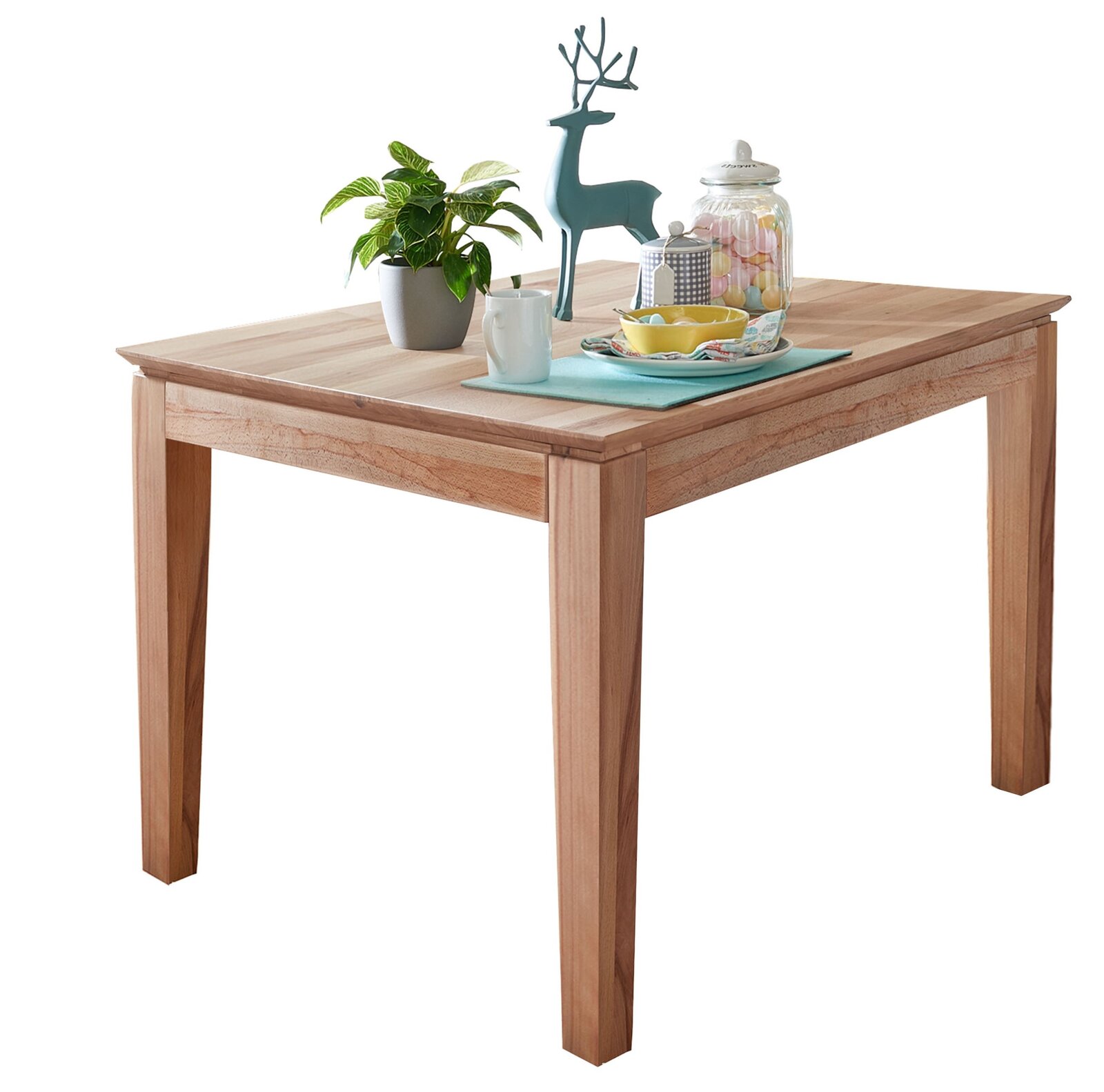 Zurbrüggen Eettafel 120x80 MINI+ Esstisch aus Holz mit Dekorationen, seitliche Perspektive