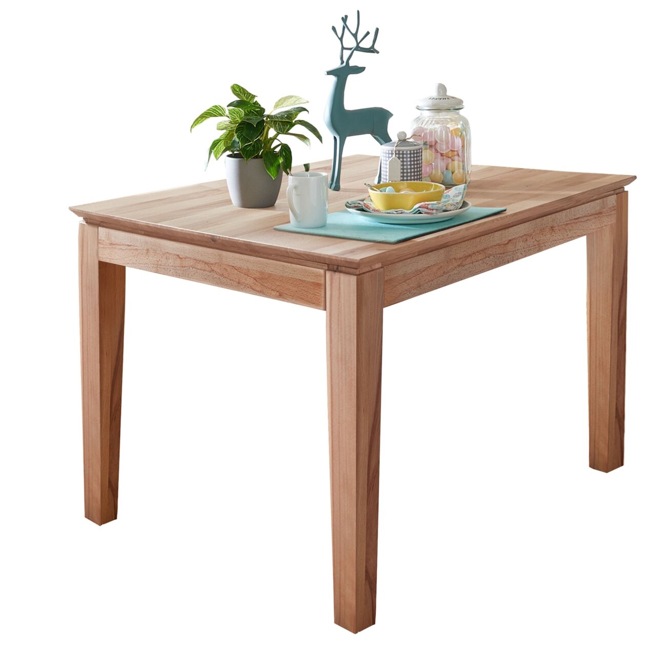Zurbrüggen Eettafel 120x80 MINI+ Esstisch aus Holz mit Dekorationen, seitliche Perspektive