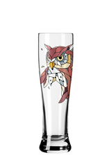 Weizenglas mit bunter Eulenillustration, Frontalansicht