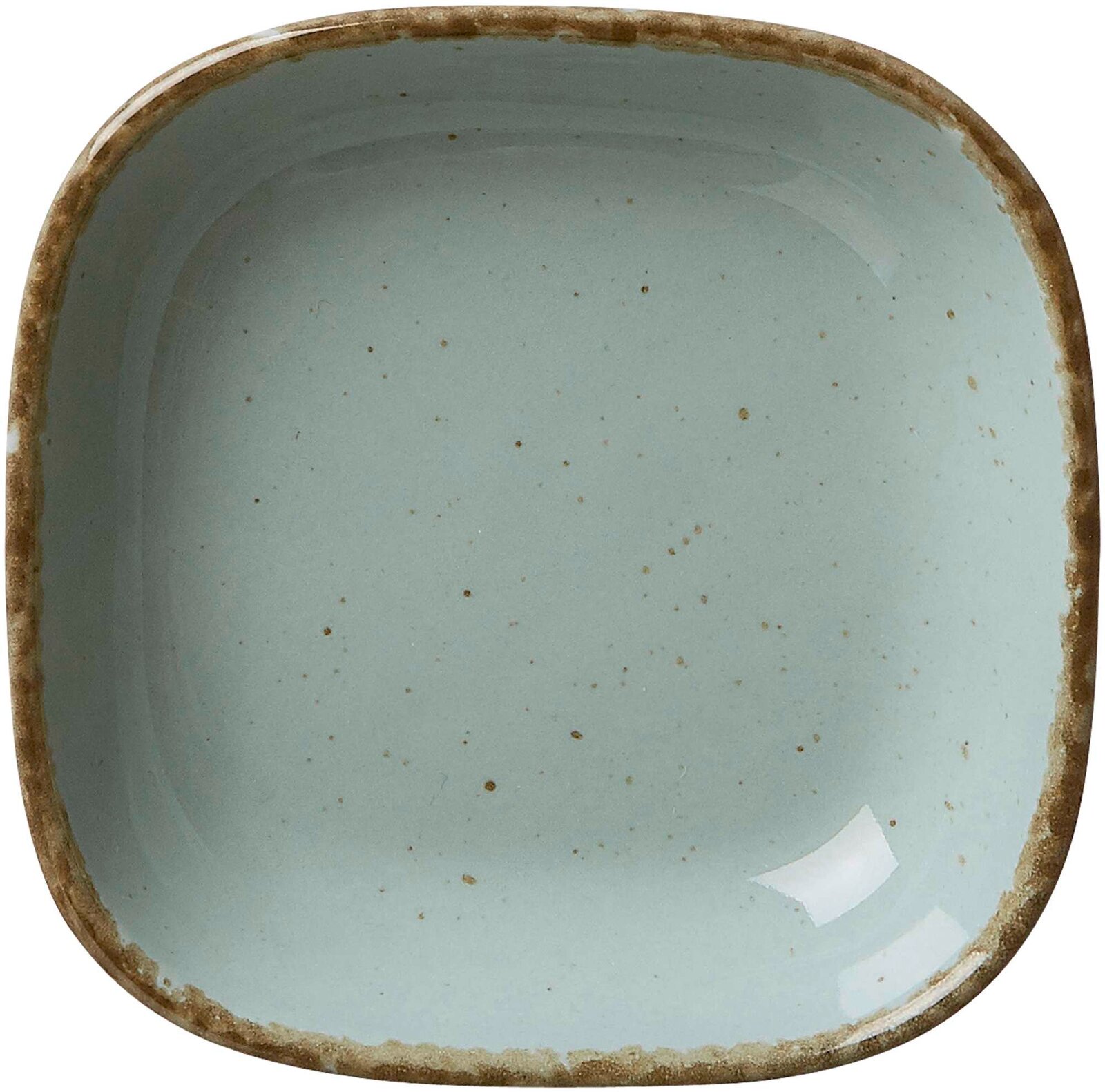 Vogelperspektive auf eine quadratische, blaue Dipschale mit rustikalem Rand.