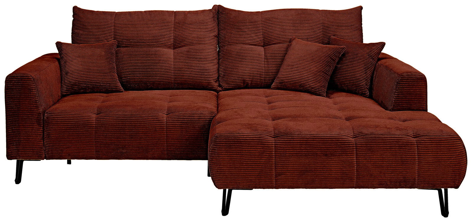 Rote Ecksofa mit Ottomane rechts, aus gestepptem Stoff, Vorderansicht