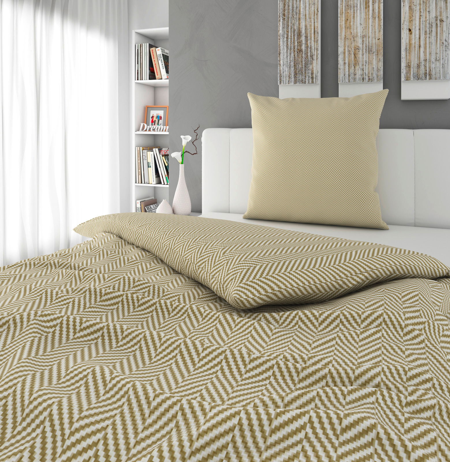 Novel Bettwäsche Bettwäsche-Set in modernem Zickzackmuster auf einem Bett, seitliche Perspektive