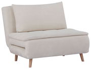 Beiger Funktionssessel mit Holzbeinen, seitliche Perspektive