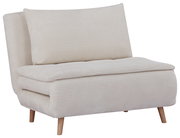 Beiger Funktionssessel mit Holzbeinen, seitliche Perspektive