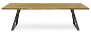 Moderner Esstisch aus Holz mit Metallbeinen, Frontalansicht