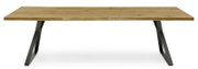 Moderner Esstisch aus Holz mit Metallbeinen, Frontalansicht