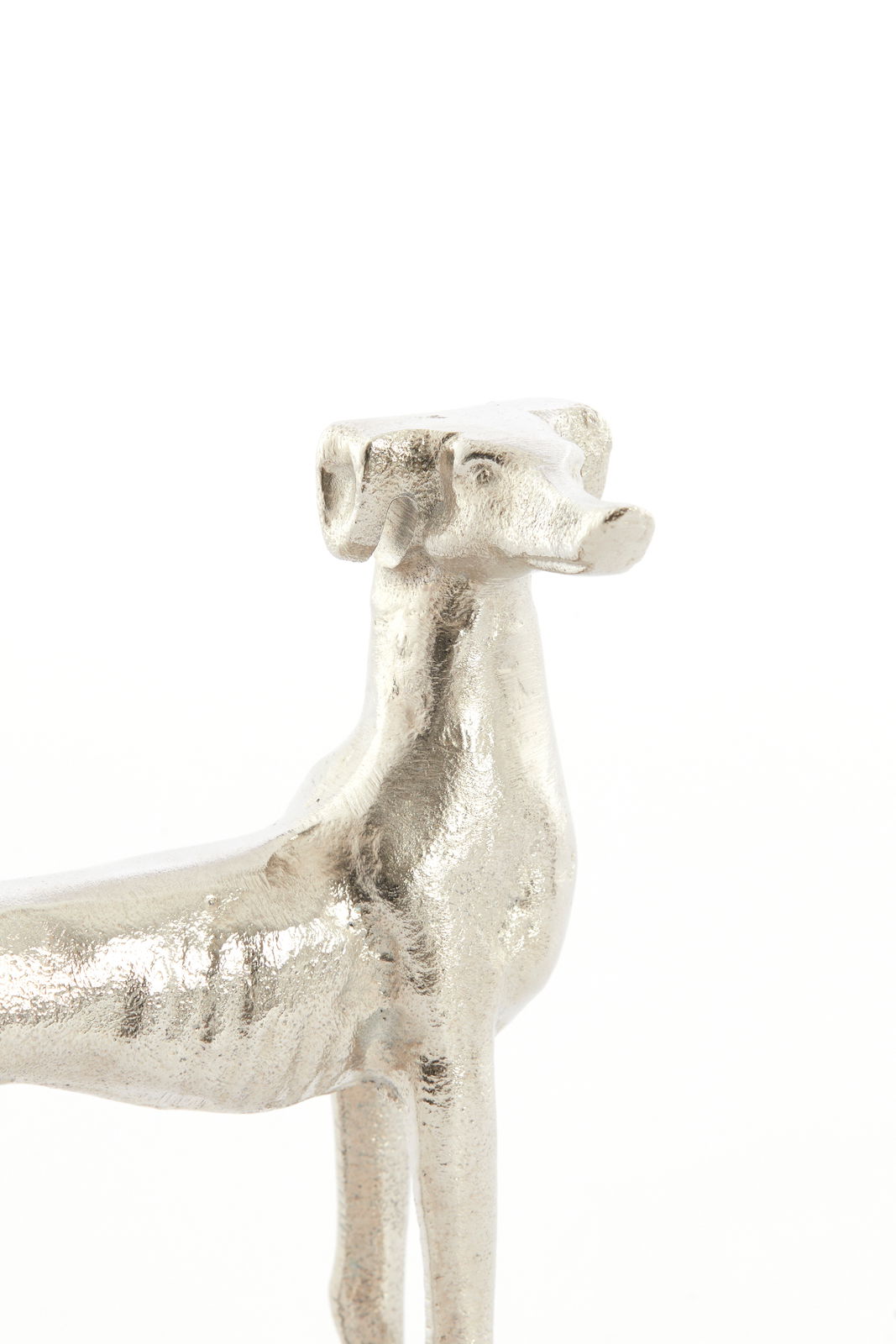 Silbernes Hundeskulptur-Ornament, seitliche Perspektive