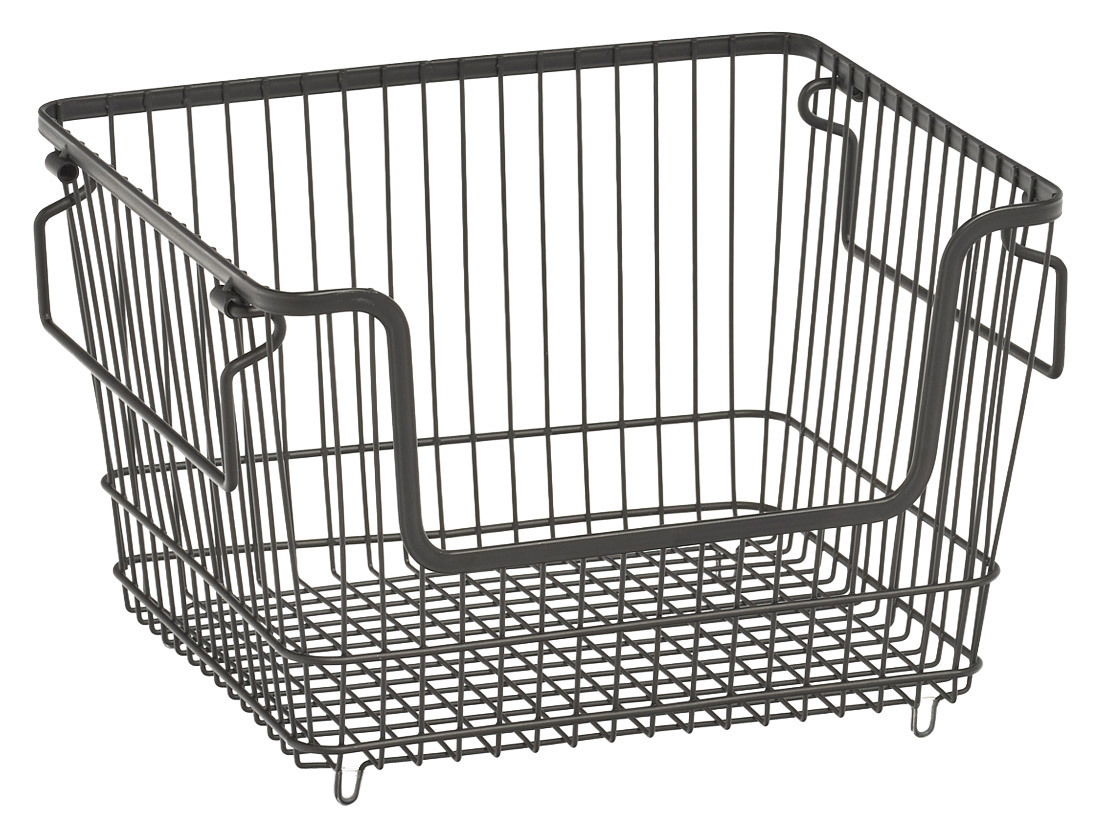 Stapelbarer Vorratskorb aus Metall, seitliche Perspektive