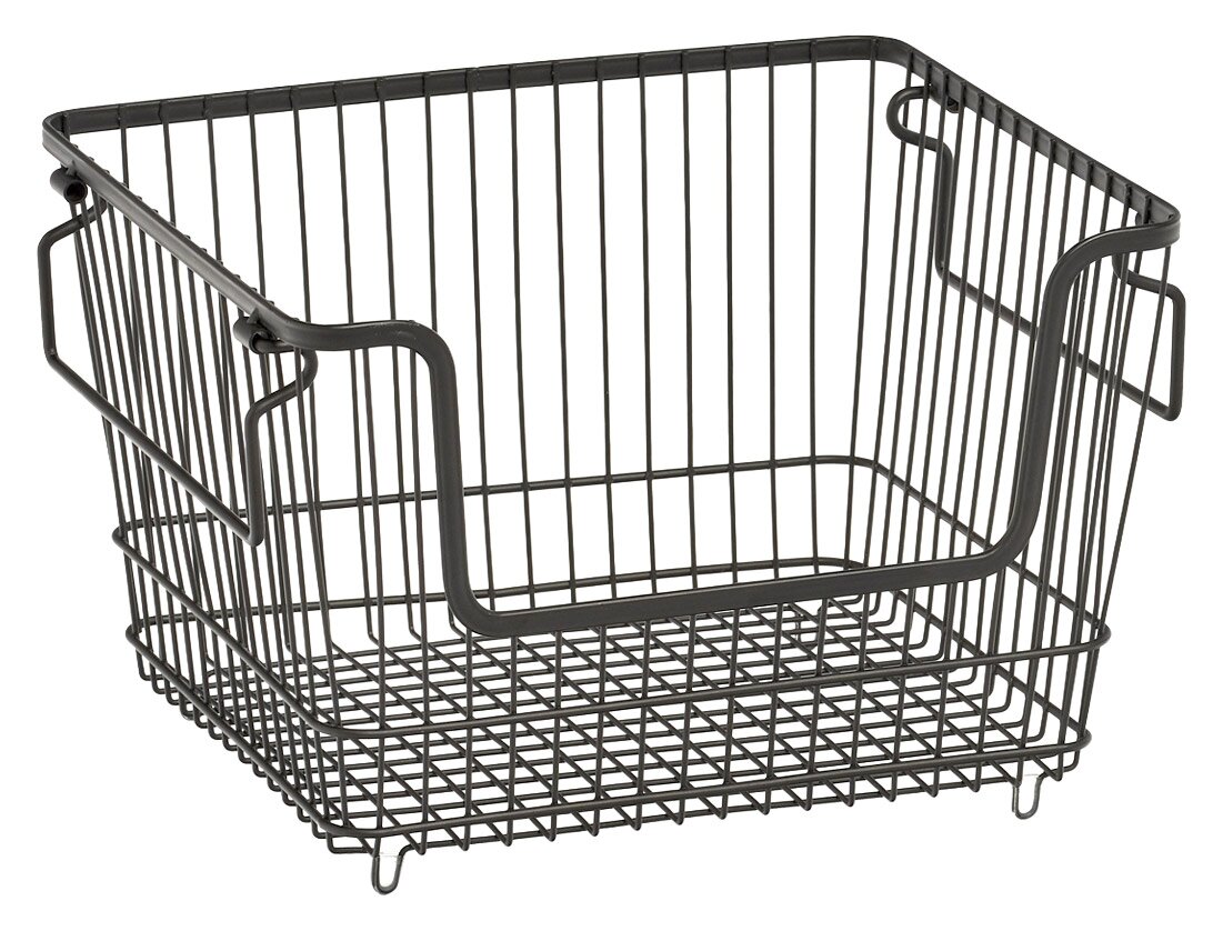 Stapelbarer Vorratskorb aus Metall, seitliche Perspektive