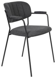 Grauer Armlehnenstuhl JOLIEN mit schwarzem Metallgestell, seitliche Perspektive