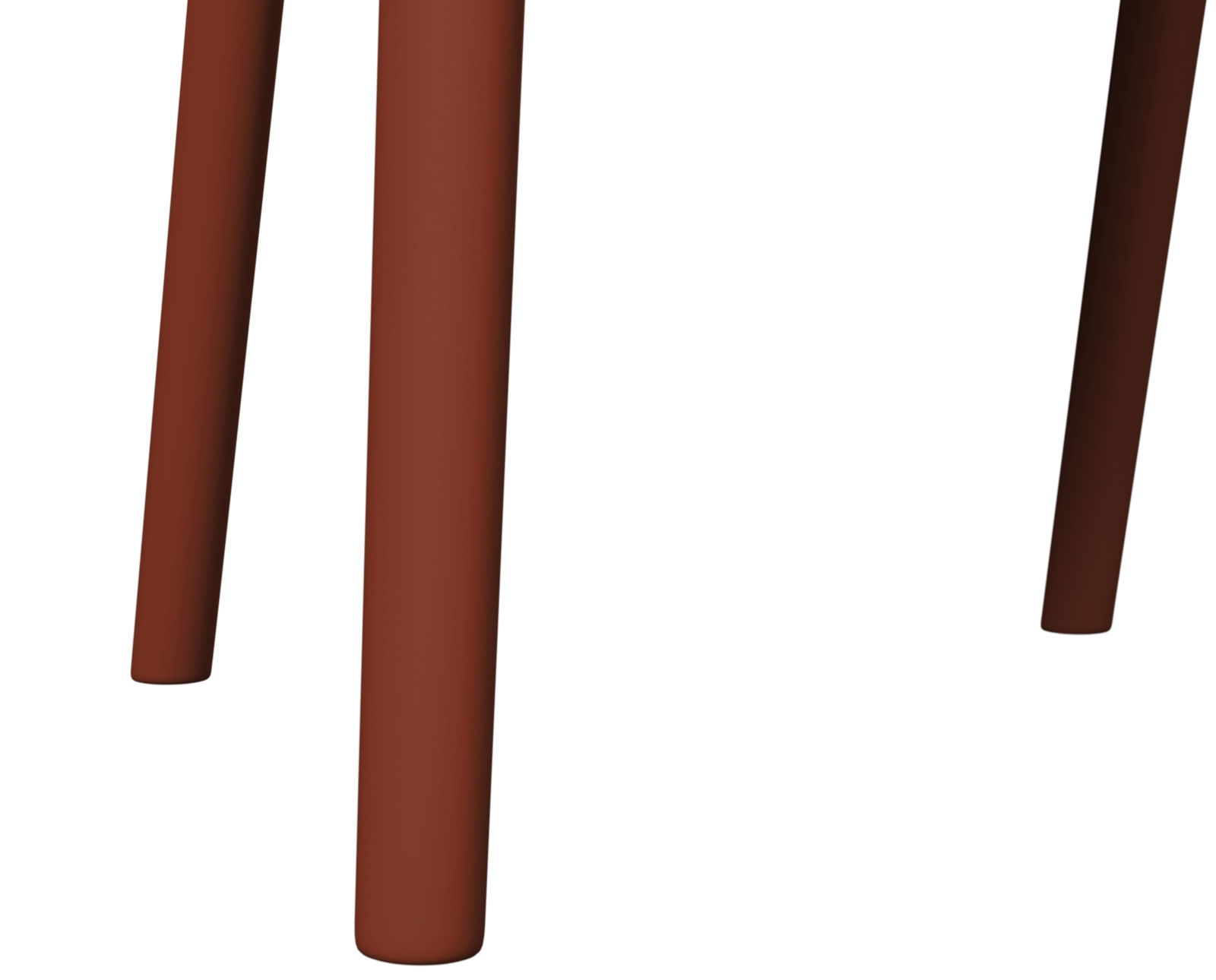 Nahaufnahme von zwei braunen Stuhlbeinen eines Stapelsessels