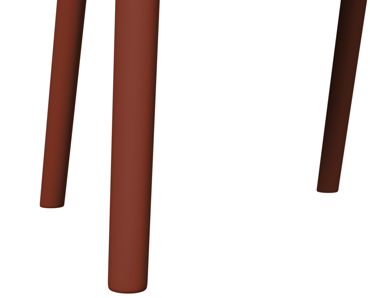 Nahaufnahme von zwei braunen Stuhlbeinen eines Stapelsessels