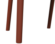 Nahaufnahme von zwei braunen Stuhlbeinen eines Stapelsessels