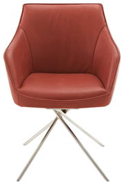 Moderner roter Sessel mit Metallbeinen, Frontalansicht