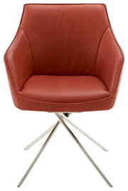 Moderner roter Sessel mit Metallbeinen, Frontalansicht