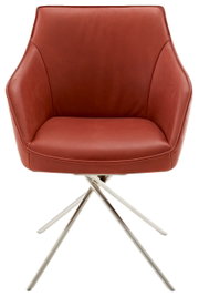 Moderner roter Sessel mit Metallbeinen, Frontalansicht