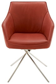 Moderne rode fauteuil met metalen poten, vooraanzicht
