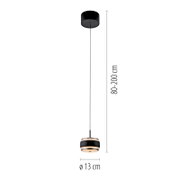 Moderne LED-hanglamp in zwart met een verstelbare hoogte van 80 tot 200 cm, zijaanzicht.