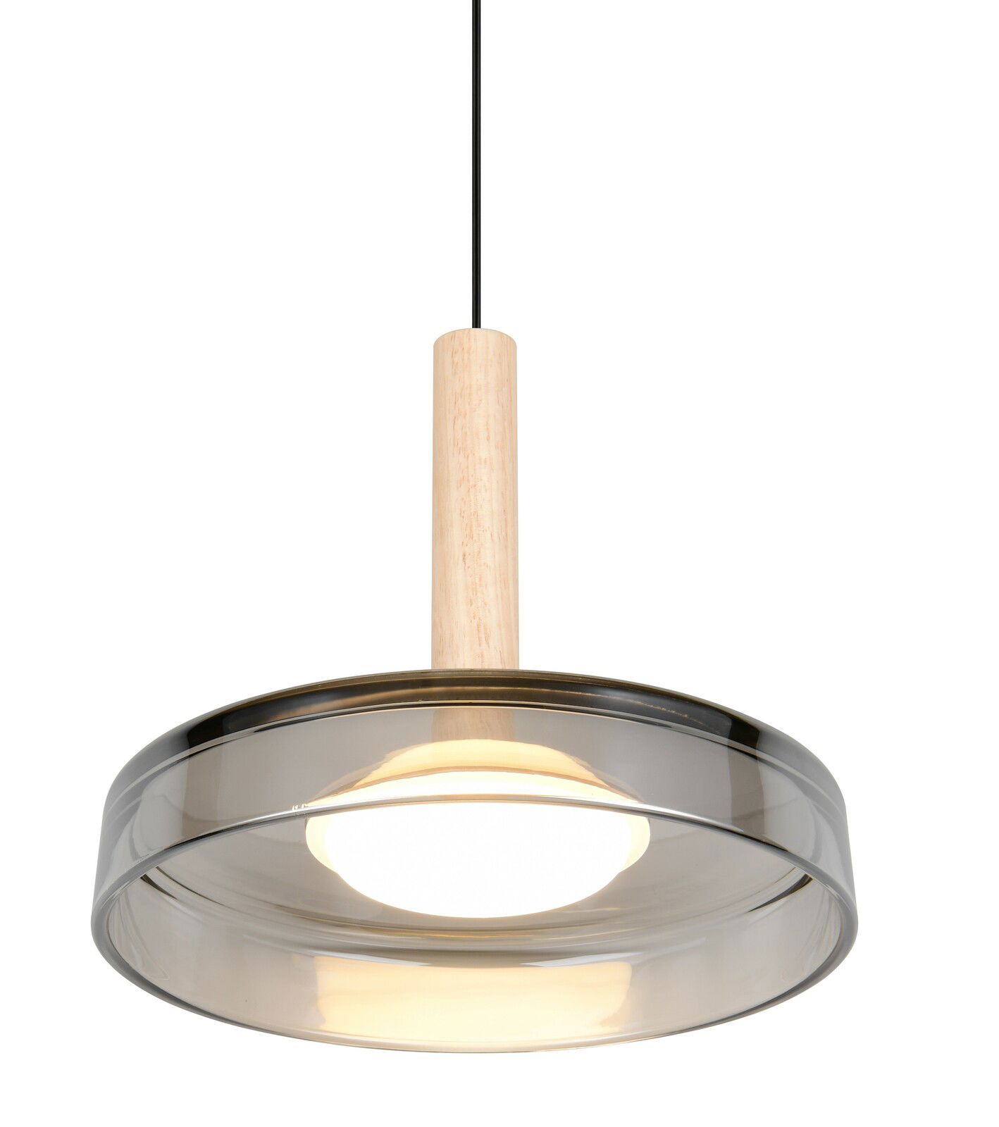 Trio Leuchten Pendelleuchte CELESTE Moderne Pendelleuchte Celeste mit Holz- und Glaselementen, seitliche Perspektive