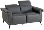 Graues 2-Sitzer-Sofa aus Leder mit verstellbaren Kopfstützen, seitliche Perspektive