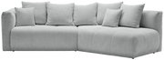 Graues, modernes Rundecksofa mit mehreren Kissen, Ansicht von vorne.