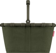 Olivgrüner Einkaufskorb von reisenthel mit gerippter Stoffstruktur und klappbarem Tragegriff, Frontansicht
