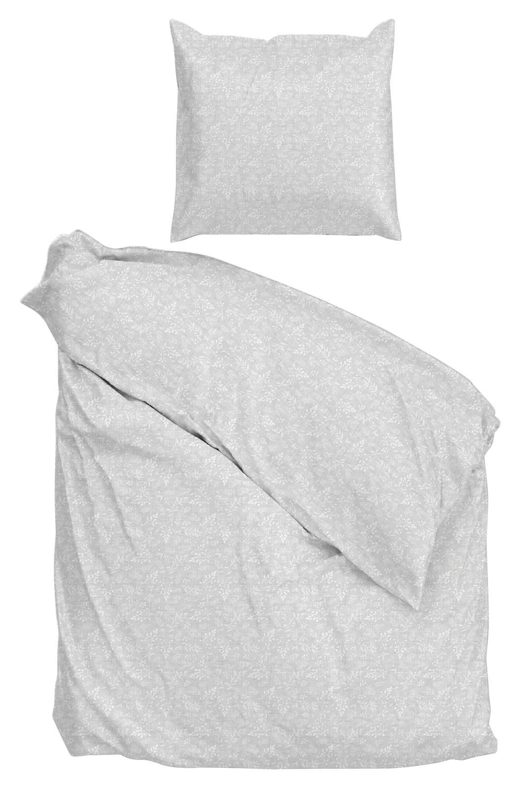 ZO!HOME Bettwäsche PETALI DI LINO Bettwäsche-Set in hellem Grau mit floralem Muster, bestehend aus einem Kissenbezug und einem Bettdeckenbezug, aus der Vogelperspektive fotografiert.