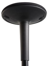 Untersicht eines schwarzen Sitzhockers mit rundem Sitz und schlankem Standbein.