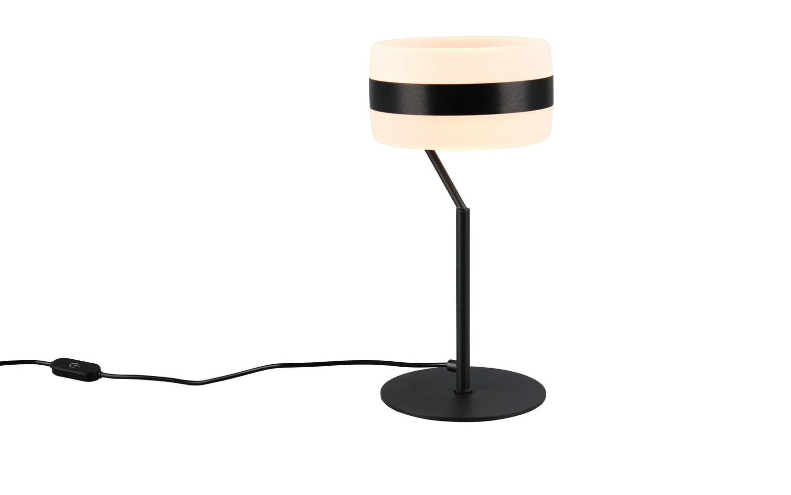 Trio Leuchten Tischleuchte DIOS Moderne Tischleuchte mit rundem, zweifarbigem Lampenschirm und schlankem, schwarzem Ständer, seitliche Perspektive