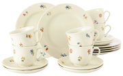 Kaffeeset Marie-Luise 18-tlg. mit floralem Muster, bestehend aus Tassen, Untertassen und Tellern, seitliche Perspektive