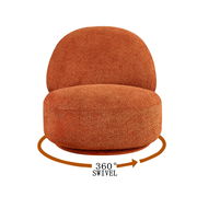 Moderner, orangefarbener Sessel mit 360-Grad-Drehfunktion, Frontalansicht.