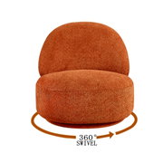 Moderner, orangefarbener Sessel mit 360-Grad-Drehfunktion, Frontalansicht.