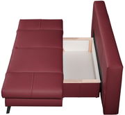 Querschläfer-Sofa in Rot mit geöffneter Bettkastenansicht von oben