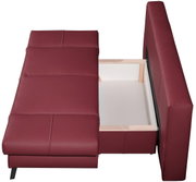 Querschläfer-Sofa in Rot mit geöffneter Bettkastenansicht von oben