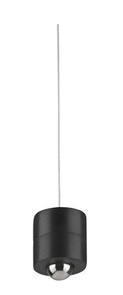 Schwarze Akku-Pendelleuchte mit silbernem Akzent, seitliche Perspektive