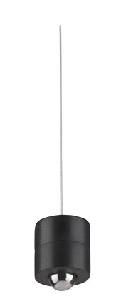 Schwarze Akku-Pendelleuchte mit silbernem Akzent, seitliche Perspektive