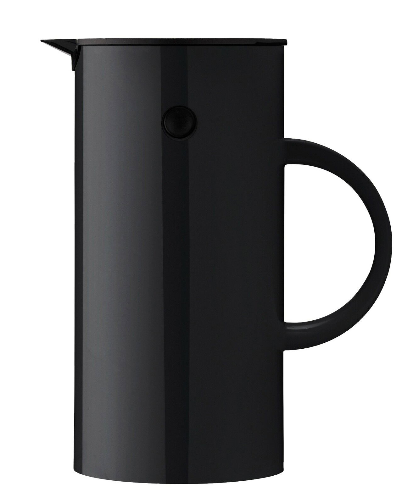 Schwarze Isolierkanne, 0,5 l, Seitenansicht mit Griff und Ausguss