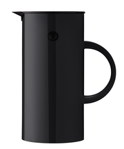 Schwarze Isolierkanne, 0,5 l, Seitenansicht mit Griff und Ausguss