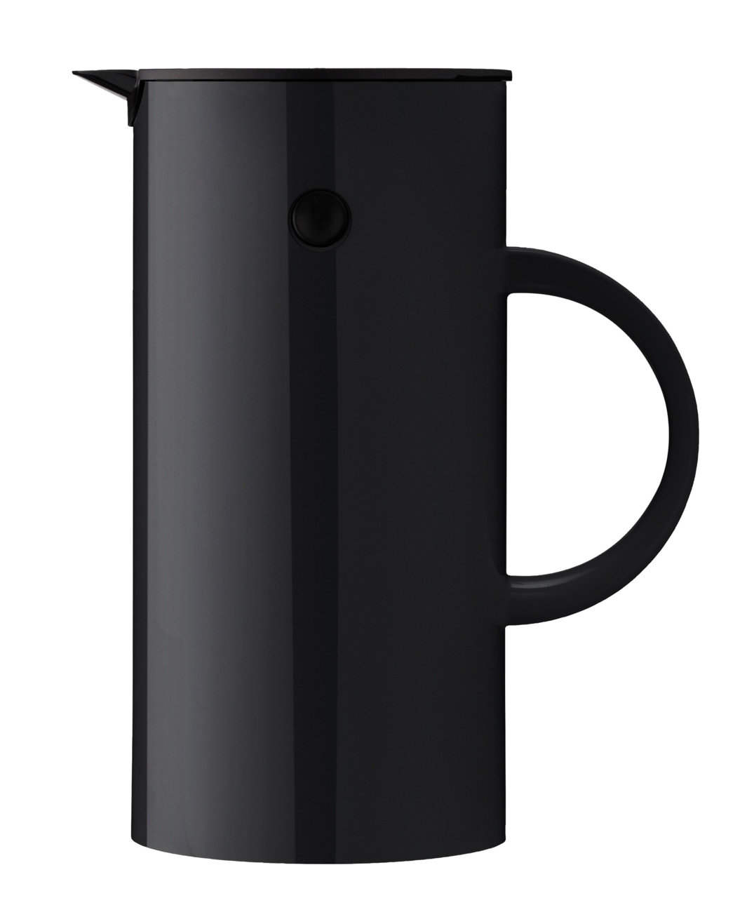 Schwarze Isolierkanne, 0,5 l, Seitenansicht mit Griff und Ausguss