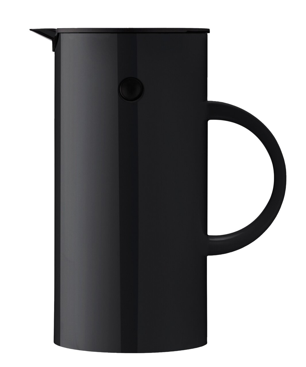 Schwarze Isolierkanne, 0,5 l, Seitenansicht mit Griff und Ausguss